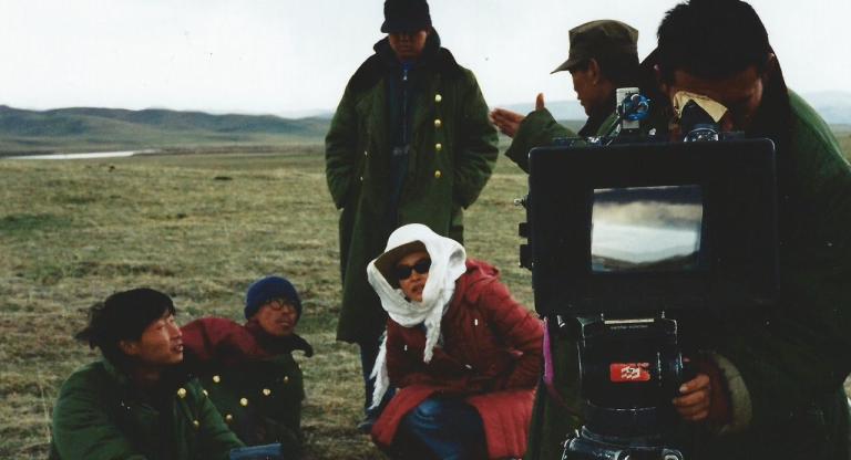 Joan Chen and crew on location shooting "Xiu Xiu"